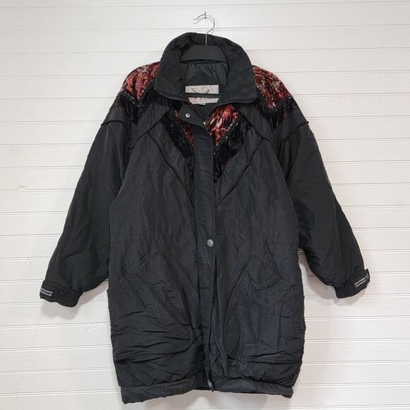 Triple FAT Goose Down Coat Womens Size Small Burnout Velvet Gorpcore Vintage 80s - Picture 1 of 8